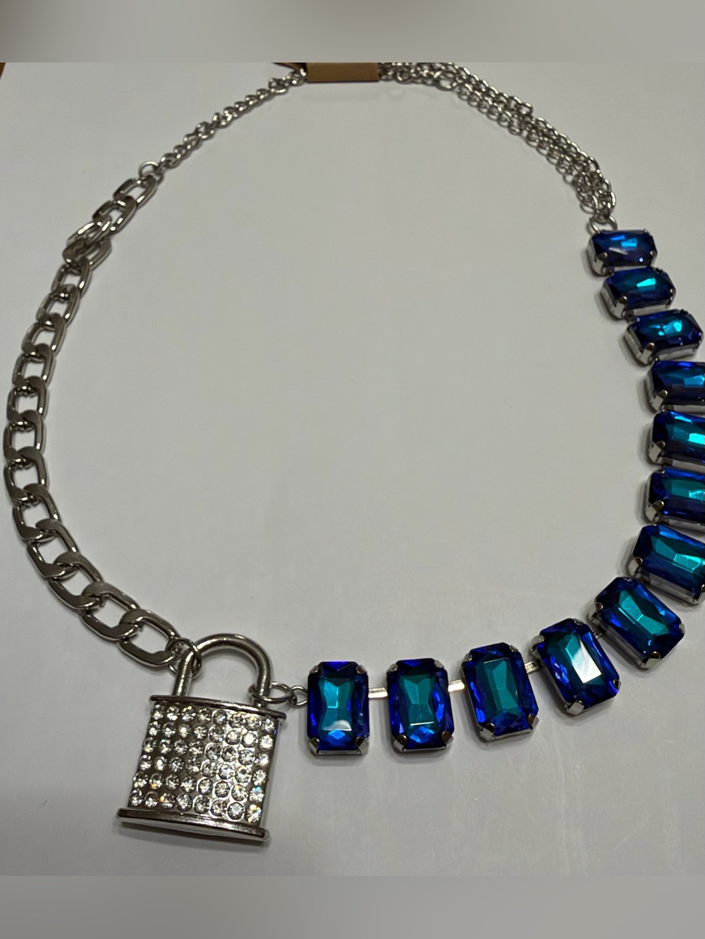 Blue & Silver Padlock Statement Necklace